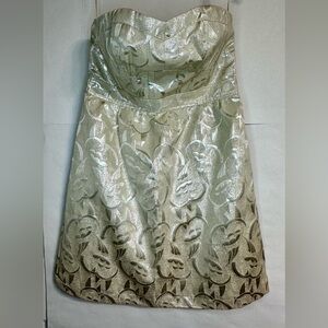 American Eagle Champagne Gold Metallic strapless dress.